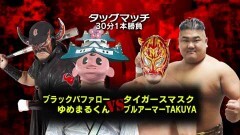大阪プロレス14周年記念大会 タッグマッチ 30分1本勝負　ブラックバファロー、ゆめまるくん vs タイガースマスク、ブルアーマーTAKUYA